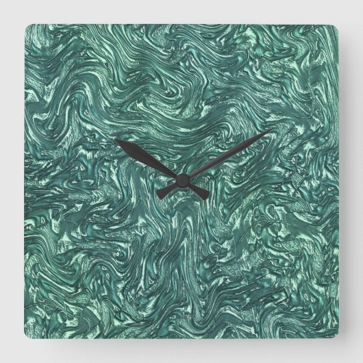 テクスチャードと緑がかったシアン色 スクエア壁時計 (正面)