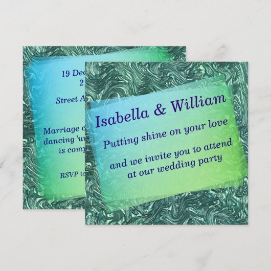テクスチャードと緑がかったシアン色 招待状 (正面/裏面)