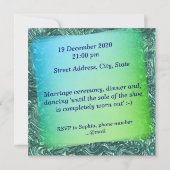 テクスチャードと緑がかったシアン色 招待状 (裏面)