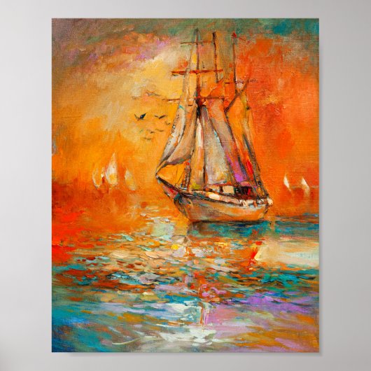 テクスチャードのオレンジの印象派絵を描の海景 ポスター (正面)