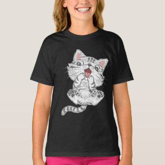 テクスチャードスケッチ 猫のグルーミングパウズアート Tシャツ