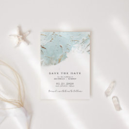 テクスチャードブルーゴールドフォイル写真Save The Date 招待状