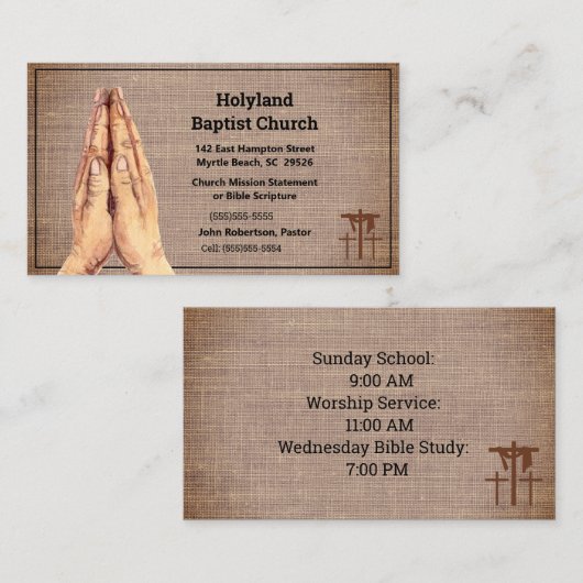 テクスチャード祈ブラウンの手の三十字教会 名刺 (正面/裏面)