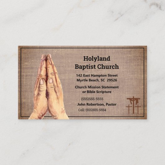 テクスチャード祈ブラウンの手の三十字教会 名刺 (正面)