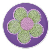 テクスチャード緑nピンクの花 セラミックノブ (正面)