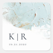 テクスチャード青い金ゴールドフェイクフォイルエレガントな結婚式 スクエアシール (正面)