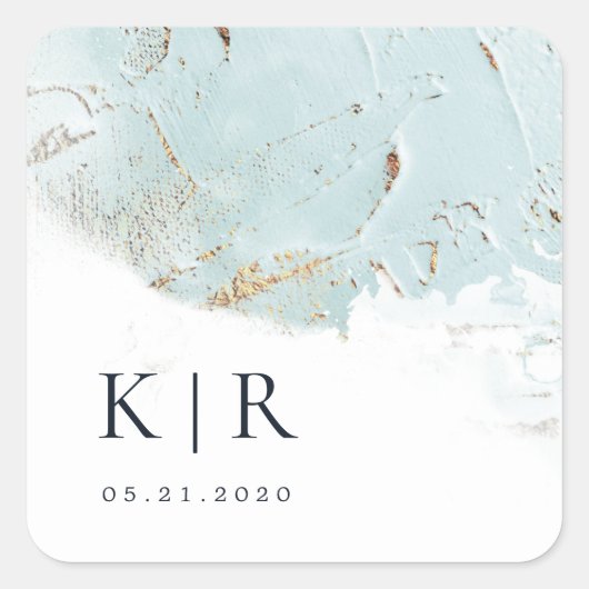 テクスチャード青い金ゴールドフェイクフォイルエレガントな結婚式 スクエアシール (正面)