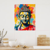 テクスチャーブラシ抽象芸術ブッダ絵を描ズ ポスター (キッチン)