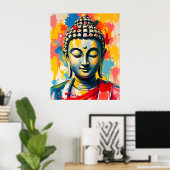 テクスチャーブラシ抽象芸術ブッダ絵を描ズ ポスター (ホームオフィス)