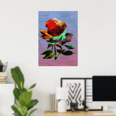 テクスチャーホログラフィー咲く薔薇の花の絵 ポスター (ホームオフィス)