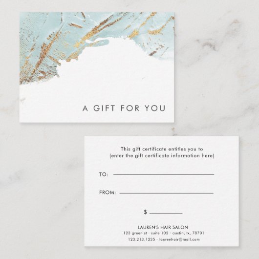 テクスチャー付きブルー金ゴールドフェイクフォイルのギフト券 名刺 (正面/裏面)