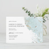 テクスチャー付き青金ゴールドフェイク箔結婚式招待状 招待状 (スタンド正面)