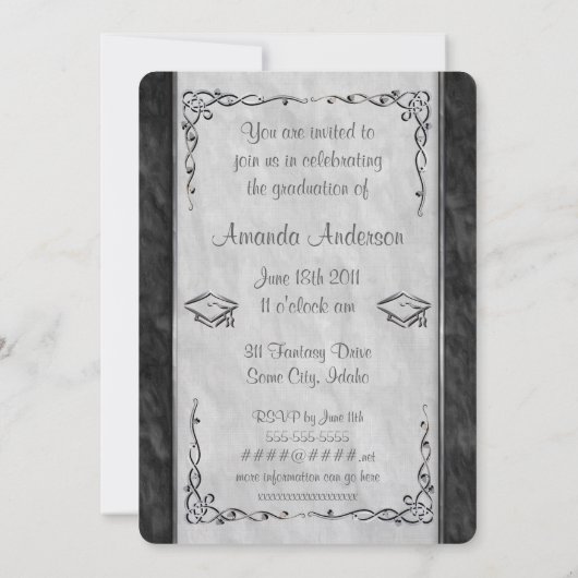 テクスチャー ブラック＆ホワイト 卒業式招待状 招待状 (裏面)