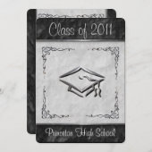 テクスチャー ブラック＆ホワイト 卒業式招待状 招待状 (正面/裏面)