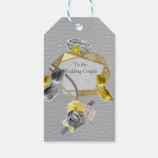 テクスチャ上のグレーと黄色のチューリップ ギフトタグ (正面)