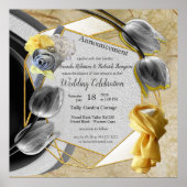 テクスチャ上のグレーと黄色のチューリップ ポスター (正面)