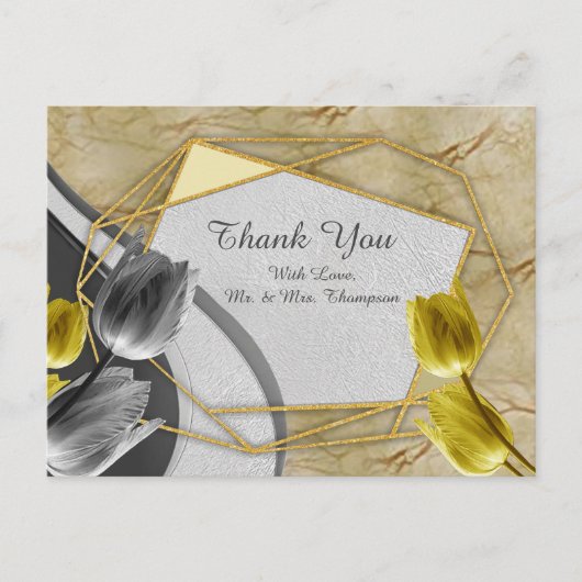 テクスチャ上のグレーと黄色のチューリップ ポストカード (正面)