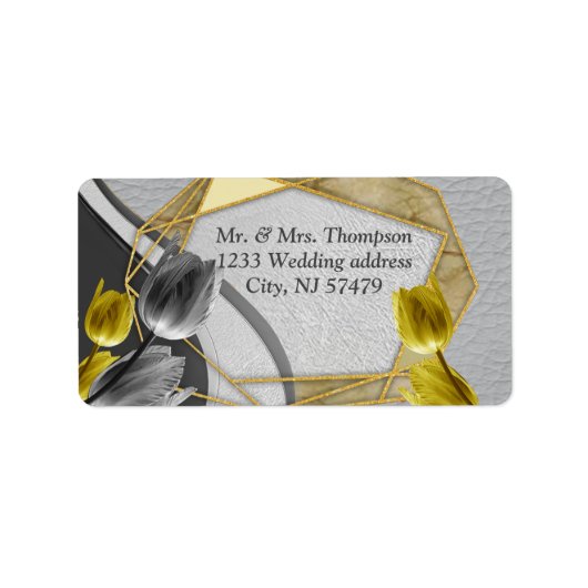 テクスチャ上のグレーと黄色のチューリップ ラベル (正面)