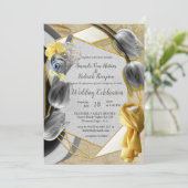 テクスチャ上のグレーと黄色のチューリップ 招待状 (スタンド正面)