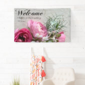 テクスチャ上のピンクと白の花 横断幕 (インサイチュ)