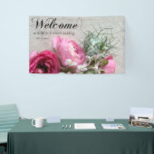 テクスチャ上のピンクと白の花 横断幕 (トレードショー)