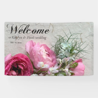 テクスチャ上のピンクと白の花 横断幕