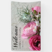 テクスチャ上のピンクと白の花 横断幕 (縦)