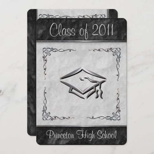 テクスチャ付きの白黒の卒業案内 招待状 (正面/裏面)