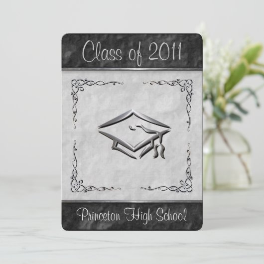 テクスチャ付きの白黒の卒業案内 招待状 (スタンド正面)