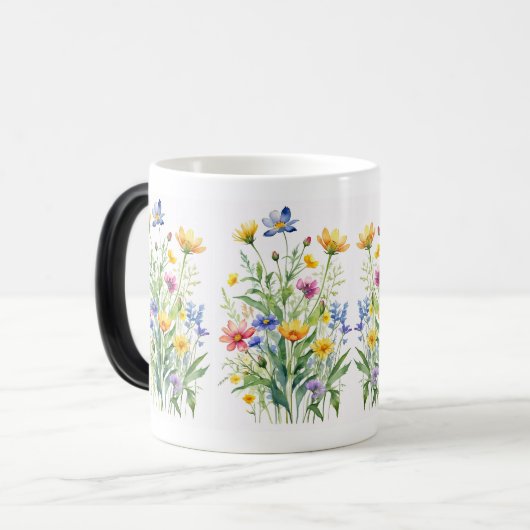 テクスチャ付きキャンバスアートのワイルドフラワーの水彩 モーフィングマグカップ (正面左)