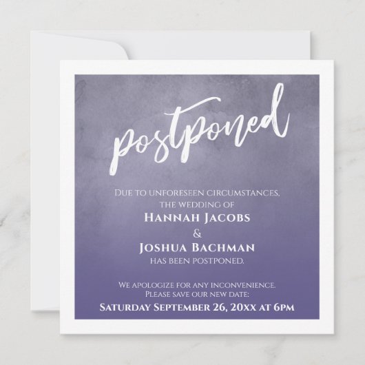 テクスチャ付きグラデーションほこりっぽい紫結婚の延期カード 招待状 (正面)