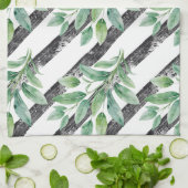 テクスチャ付きセージ分岐キッチンタオルストライプ キッチンタオル (折り畳み)