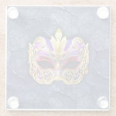 テクスチャ付きダークネイビー上の装飾的なベネチアンマスク ガラスコースター (裏面)