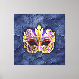 テクスチャ付きダークネイビー上の装飾的なベネチアンマスク キャンバスプリント