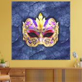 テクスチャ付きダークネイビー上の装飾的なベネチアンマスク キャンバスプリント (インサイチュ (リビング))