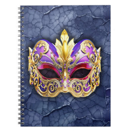 テクスチャ付きダークネイビー上の装飾的なベネチアンマスク ノートブック