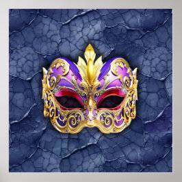 テクスチャ付きダークネイビー上の装飾的なベネチアンマスク ポスター