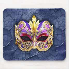 テクスチャ付きダークネイビー上の装飾的なベネチアンマスク マウスパッド