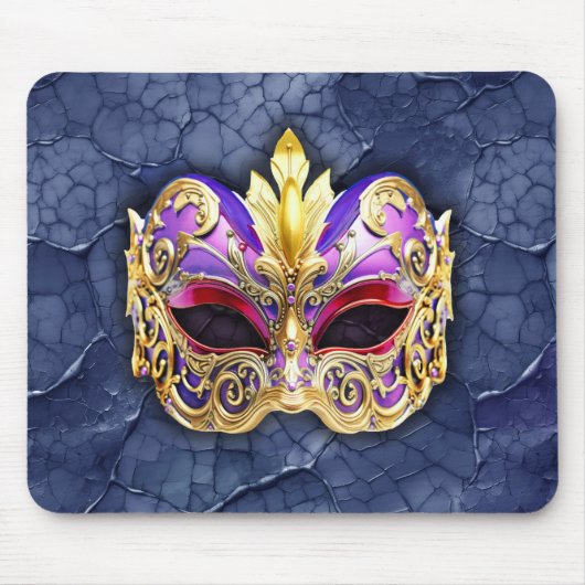 テクスチャ付きダークネイビー上の装飾的なベネチアンマスク マウスパッド (正面)