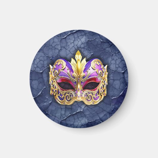 テクスチャ付きダークネイビー上の装飾的なベネチアンマスク マグネット (正面)