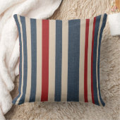テクスチャ付きデニムブルー，赤，ヴィンテージ白ストライプ色 クッション (ブランケット)