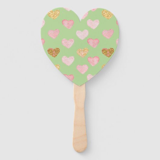 テクスチャ付きハートパターン（の模様が）あるハンドヘルドファン ハンドファン (正面)