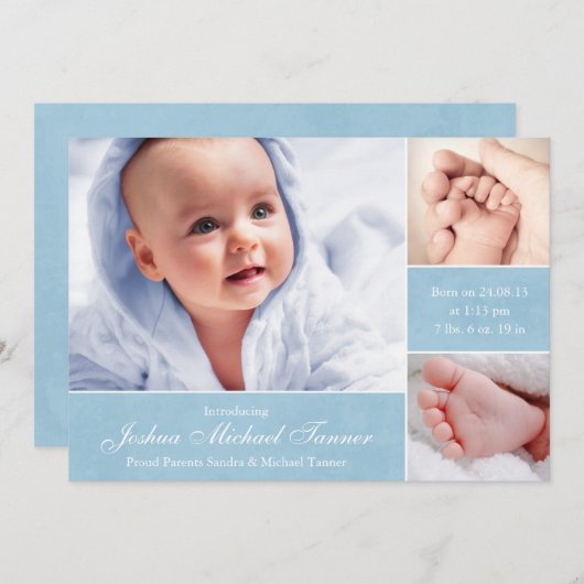 テクスチャ付きフォトボックスベビーのお知らせ – 少年 案内状 (正面/裏面)