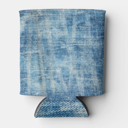 テクスチャ付きブルーデニムクローズアップ 缶クーラー (正面)