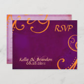 テクスチャ付きプラムとオレンジ色の渦巻き旋回RSVPはがき インビテーションポストカード (正面/裏面)