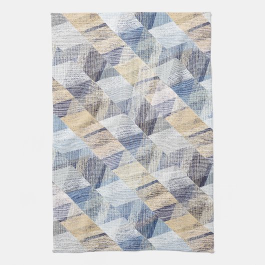 テクスチャ付きライトブルー、ベージュのジグザグ キッチンタオル (縦)