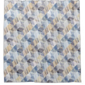 テクスチャ付きライトブルー、ベージュのジグザグ シャワーカーテン (正面)