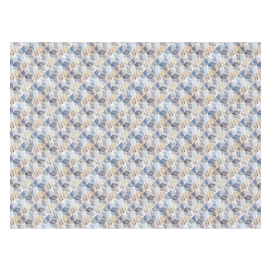 テクスチャ付きライトブルー、ベージュのジグザグ テーブルクロス (正面(横))