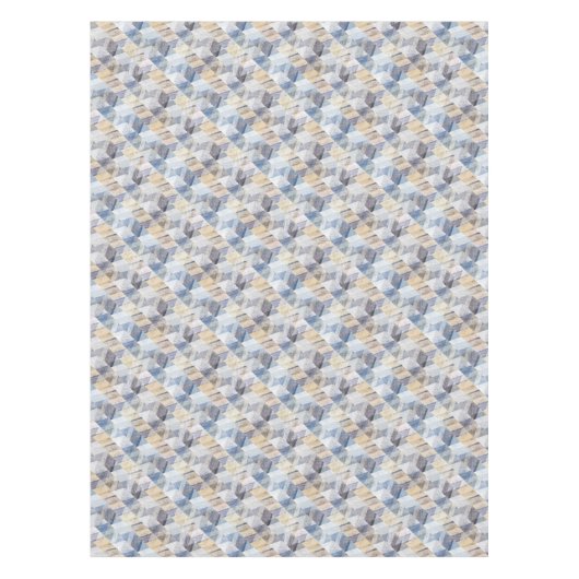 テクスチャ付きライトブルー、ベージュのジグザグ テーブルクロス (正面)