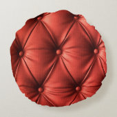 テクスチャ付きレッドレザー：詳細なマテリアルのクローズアップ ラウンドクッション (裏面)